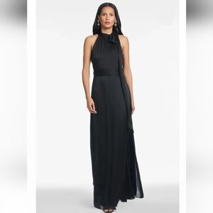 Sachin & Babi Kayla Tie Neck Maxi Crinkle Gown In Black NWT Womens 2